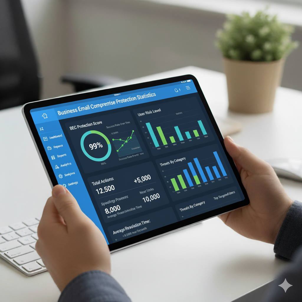 Dashboard showing business email compromise protection statistics