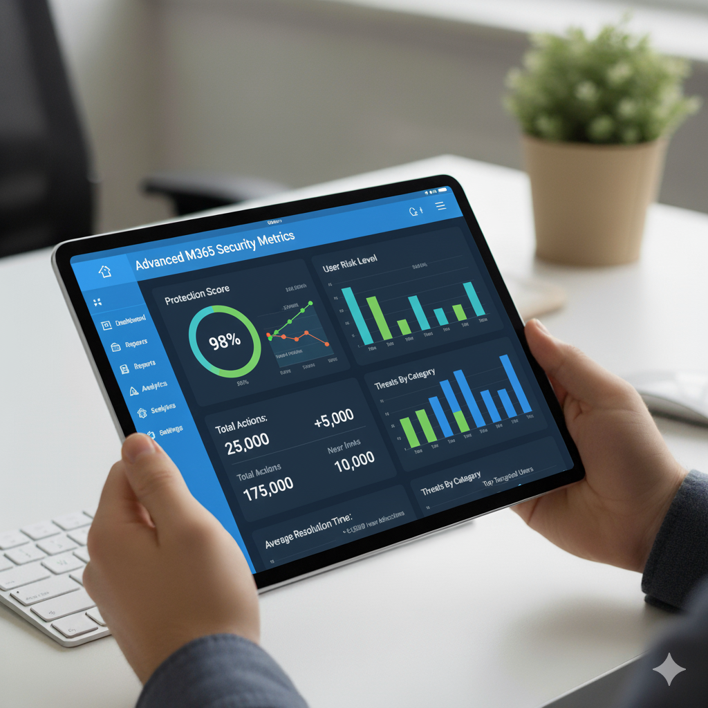 Dashboard showing advanced M365 security metrics