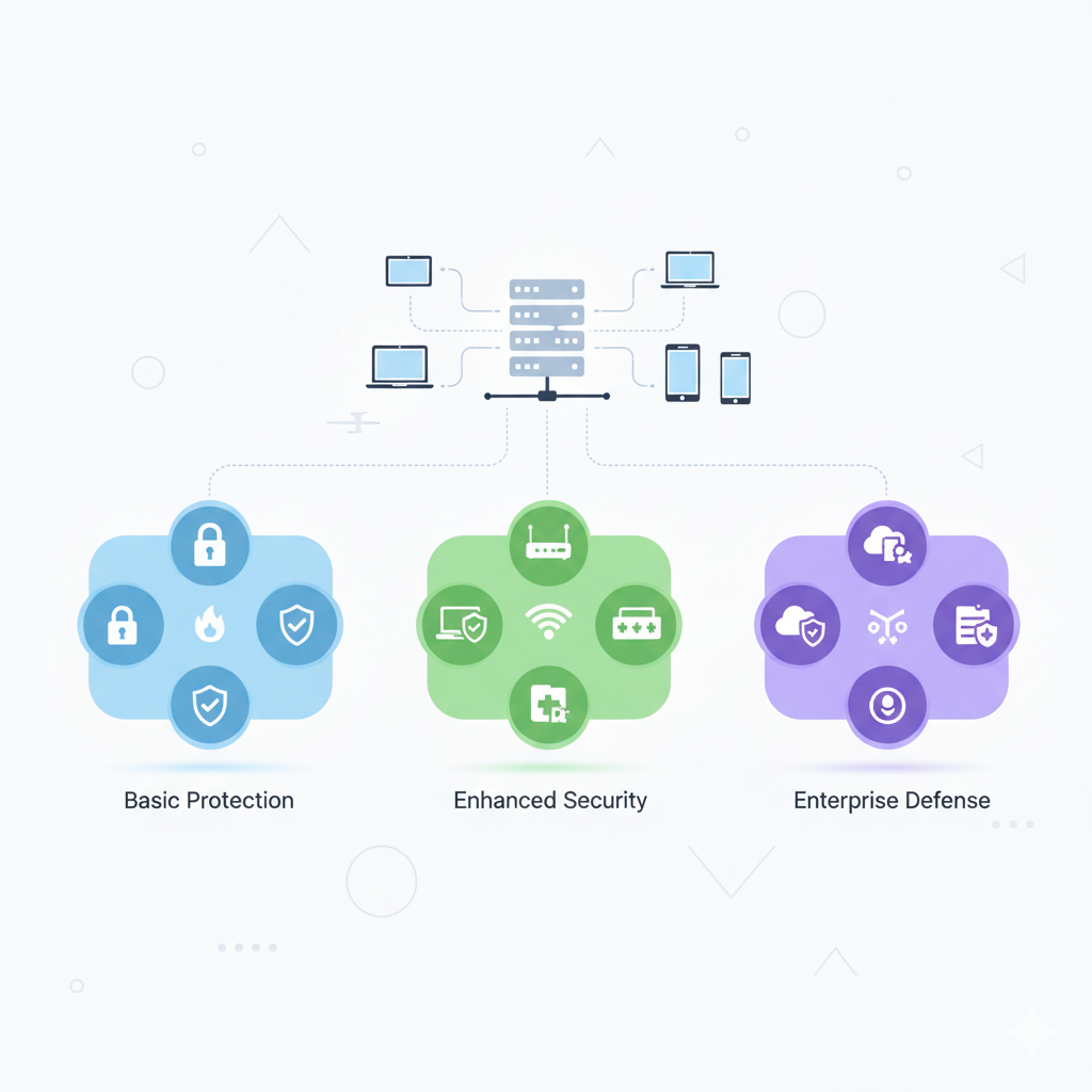 Illustration showing different cybersecurity service bundles