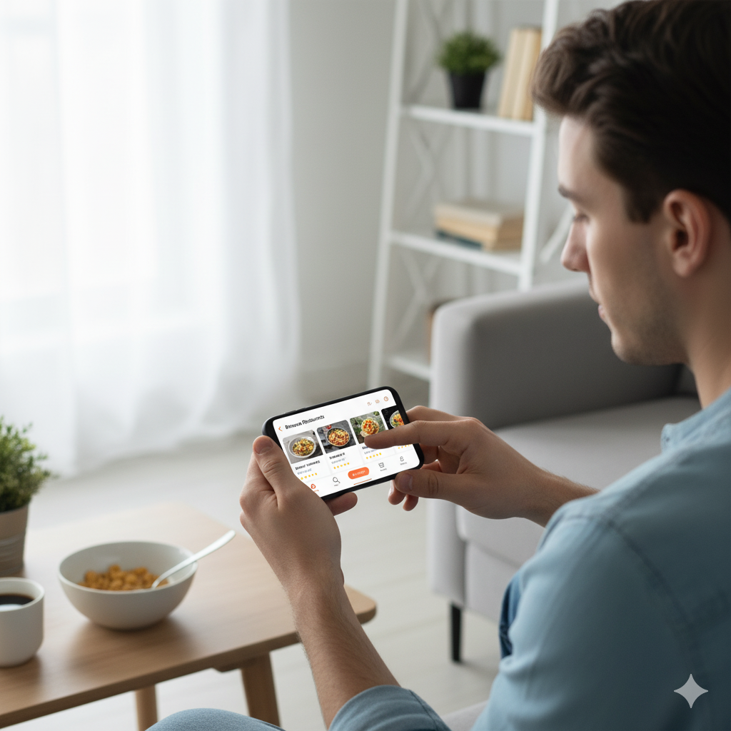A user interacting with a mobile app prototype